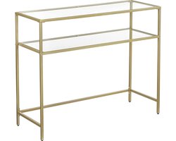 Elegante Consoletafel met Glazen Planken en Goudkleurig Metalen Frame – foto 2