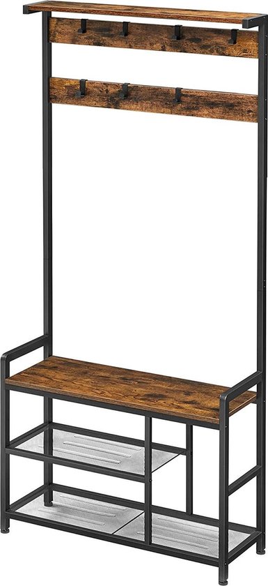 Multifunctionele Kapstok met Zitbankje en Schoenrek - Vintage Industrieel Design – foto 4