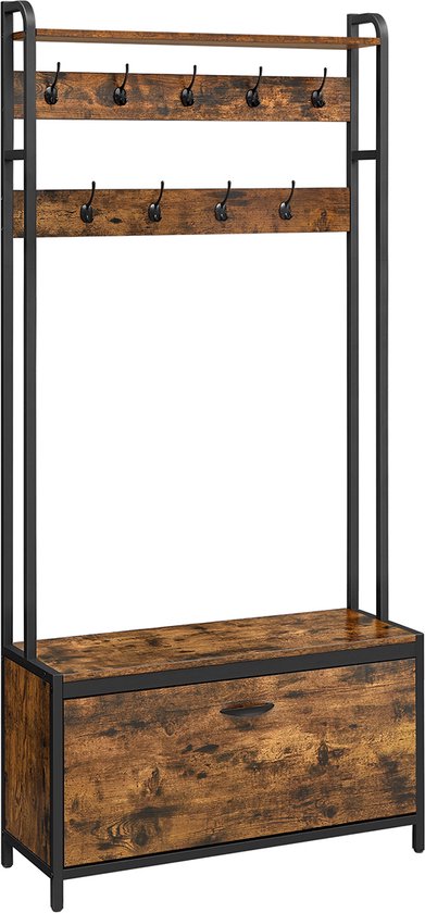 Multifunctionele Kapstok met Bank en Schoenenkast - Industrieel Design – foto 1