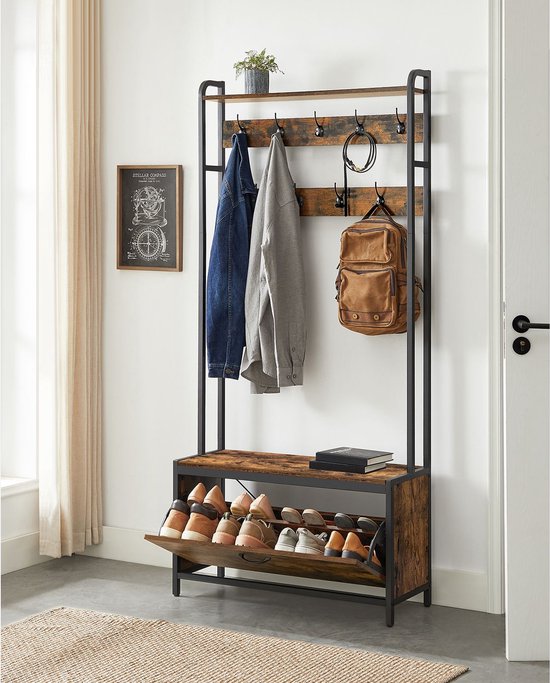 Multifunctionele Kapstok met Bank en Schoenenkast - Industrieel Design – foto 4