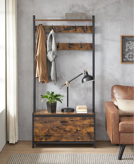 Multifunctionele Kapstok met Bank en Schoenenkast - Industrieel Design – foto 5