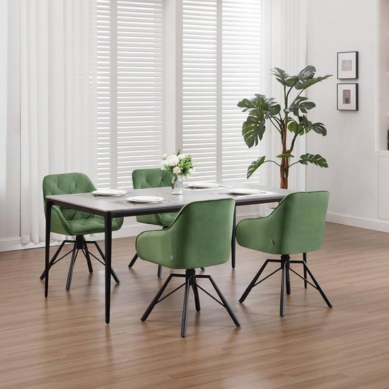 Comfortabele Draaibare Eetkamerstoel met Fluweelzachte Bekleding - Ergonomisch Groen Design – foto 3