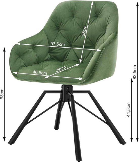 Comfortabele Draaibare Eetkamerstoel met Fluweelzachte Bekleding - Ergonomisch Groen Design – foto 6