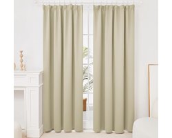 Luxe Verduisteringsgordijnen met Plooiband - Set van 2 Stuks - Beige - 140x200 cm – foto 2