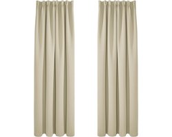 Luxe Verduisteringsgordijnen met Plooiband - Set van 2 Stuks - Beige - 140x200 cm – foto 3