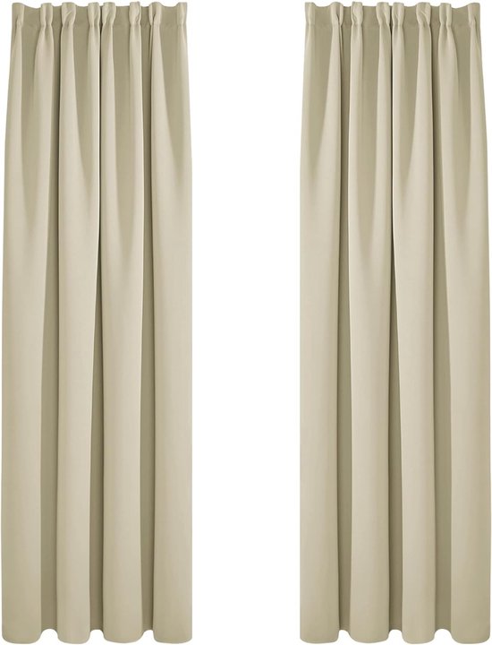 Luxe Verduisteringsgordijnen met Plooiband - Set van 2 Stuks - Beige - 140x200 cm – foto 4