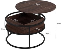 Verstelbare ronde salontafel met verborgen opbergruimte – Walnoot houtlook – foto 2
