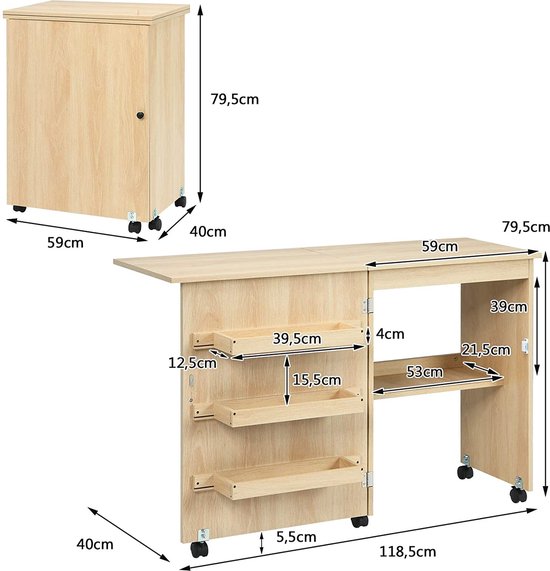 Multifunctionele Opvouwbare Hobbytafel met Wielen en Opbergruimte – foto 4