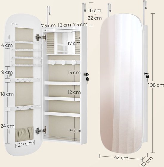 Elegante Sieraden Wandkast met Gebogen Spiegel en Interne Verlichting – foto 4