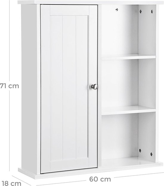 Wandkast voor badkamer - Wit met open vakken en deur – foto 5