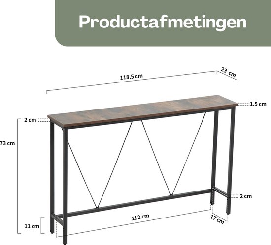 Wandtafel industrieel design – Bruin hout met metalen frame – foto 2