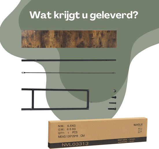 Wandtafel industrieel design – Bruin hout met metalen frame – foto 4