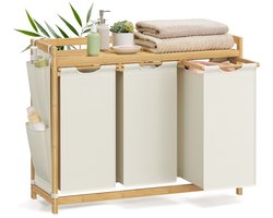 Wasmand met 3 vakken, 150 L – Crèmewit met bamboe frame – foto 4