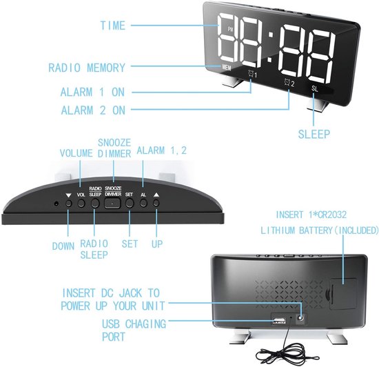 Multifunctionele Wekkerradio met Groot LED-display en USB-oplaadpoort – foto 3