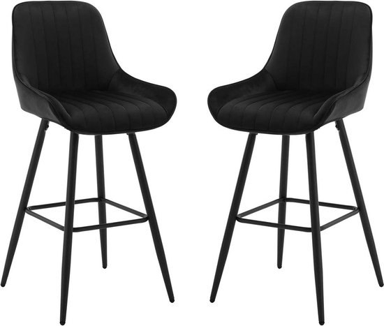 Set van 2 Barkrukken - Zwart Fluweel met Ergonomische Rugleuning en Voetsteun – foto 1
