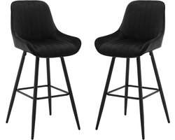 Set van 2 Barkrukken - Zwart Fluweel met Ergonomische Rugleuning en Voetsteun – foto 2