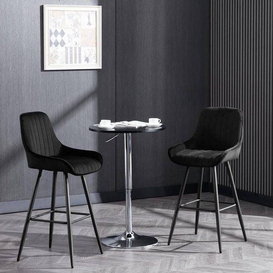 Set van 2 Barkrukken - Zwart Fluweel met Ergonomische Rugleuning en Voetsteun – foto 4