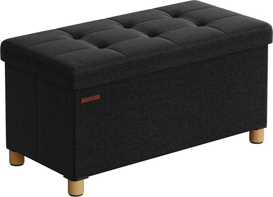 Zitkist met Opbergruimte en Comfortabele Zit - Zwart Imitatielinnen – foto 2