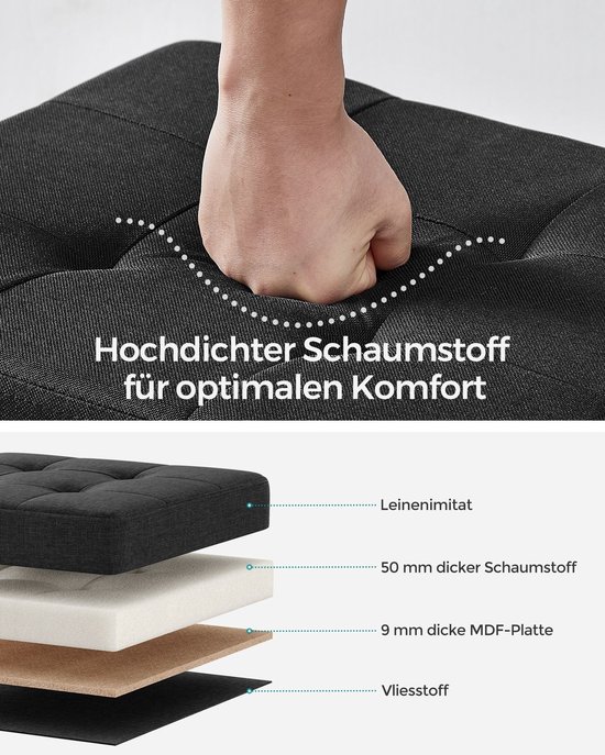 Zitkist met Opbergruimte en Comfortabele Zit - Zwart Imitatielinnen – foto 4