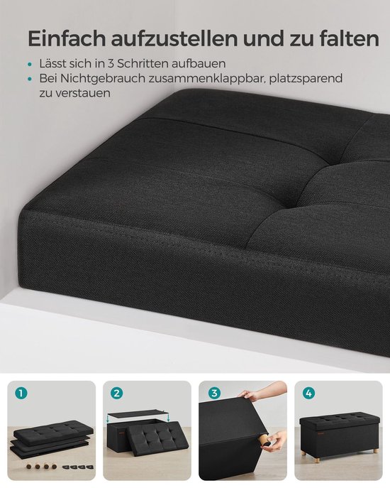 Zitkist met Opbergruimte en Comfortabele Zit - Zwart Imitatielinnen – foto 5