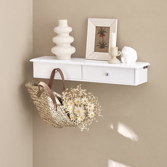 Zwevende wandplank met twee lades - strak wit design – foto 2