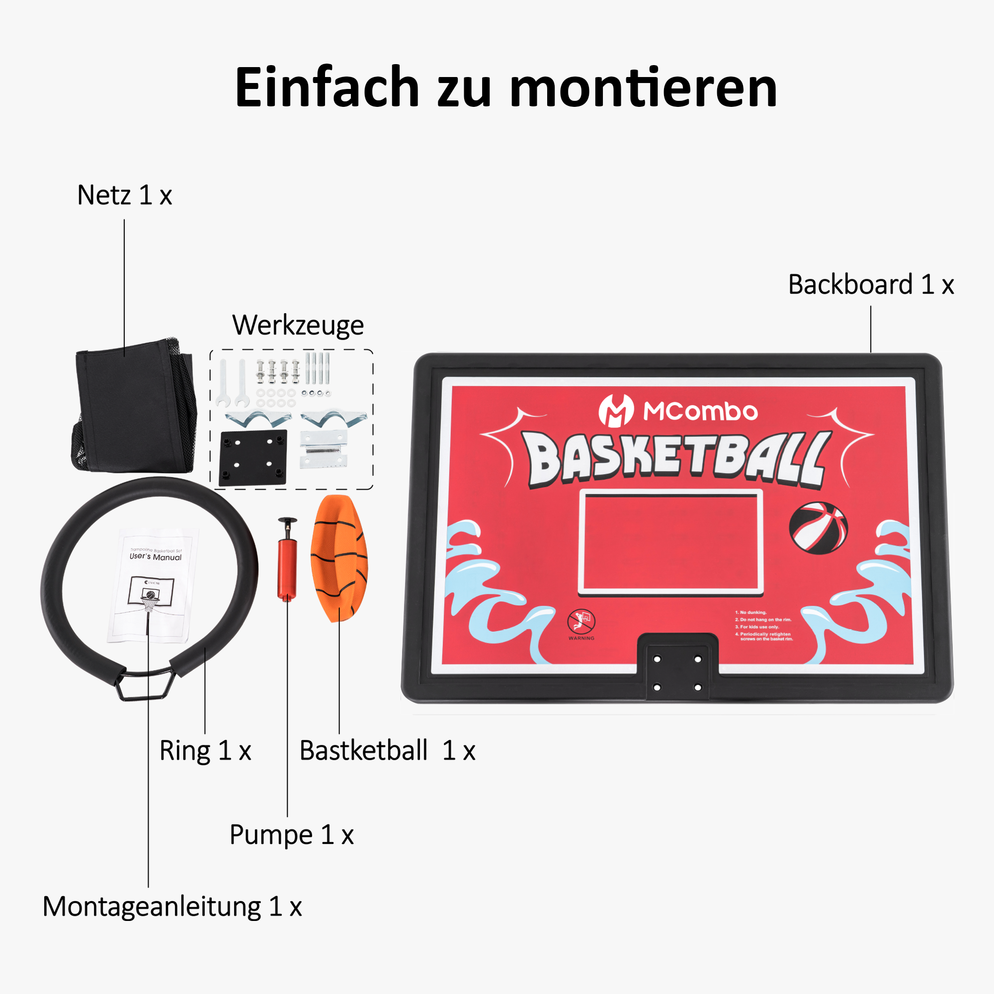 Trampoline basketbalring set BH07 - blauw/rood – foto 12