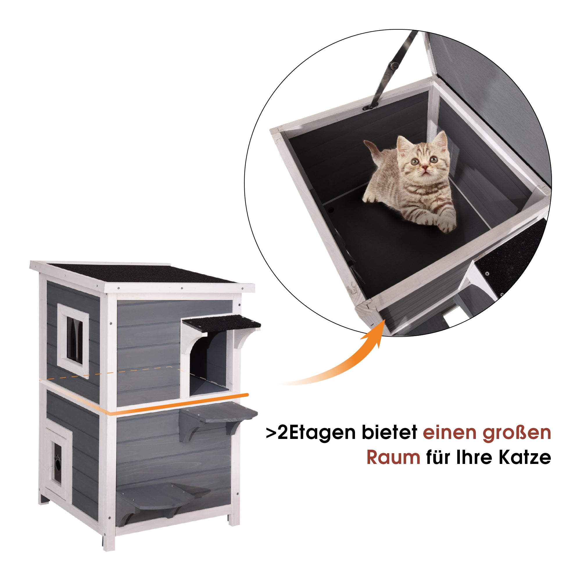 Lovupet Kattenhuis Kattenvilla Kattenhok 2 Verdiepingen Weerbestendig 0508EY – foto 13