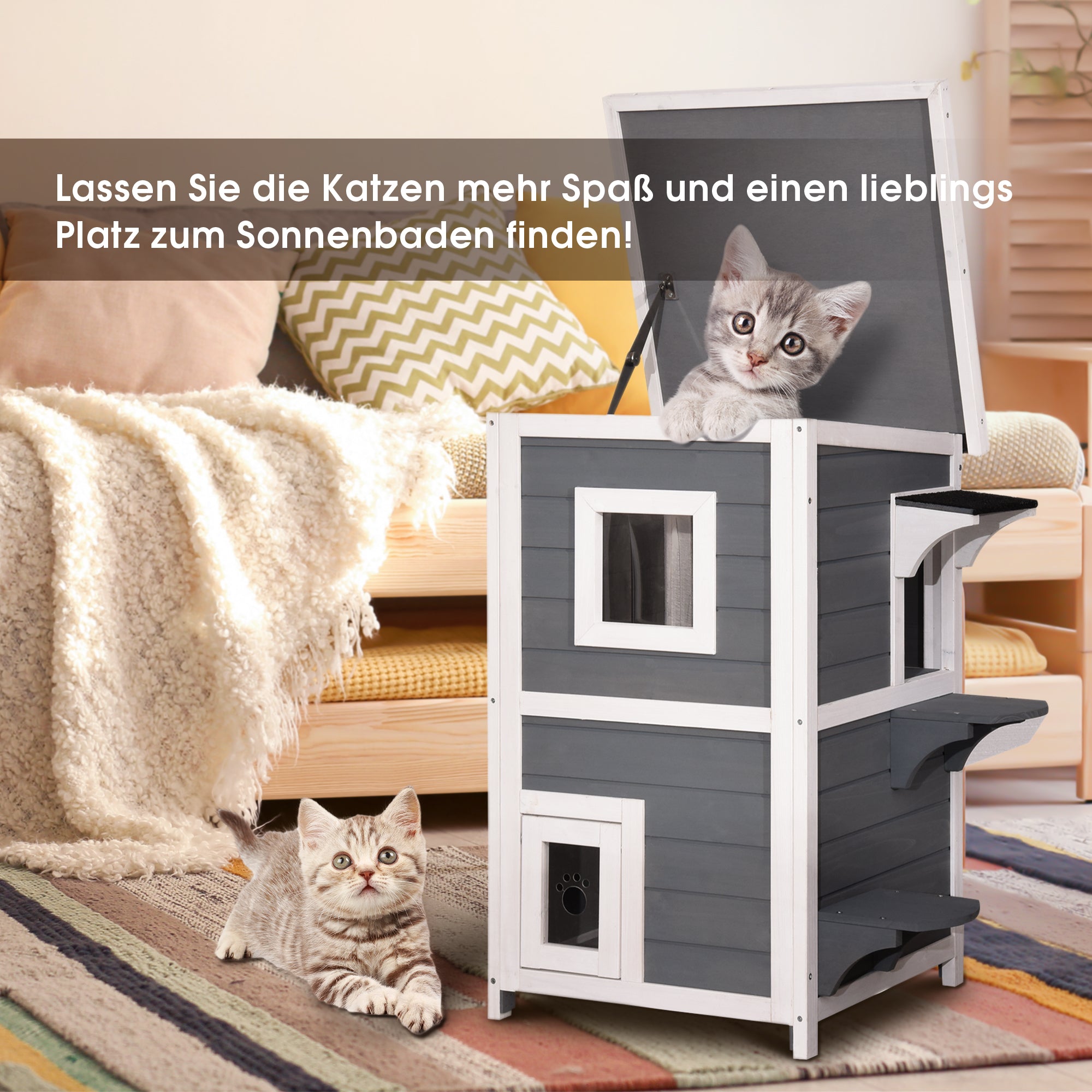 Lovupet Kattenhuis Kattenvilla Kattenhok 2 Verdiepingen Weerbestendig 0508EY – foto 14