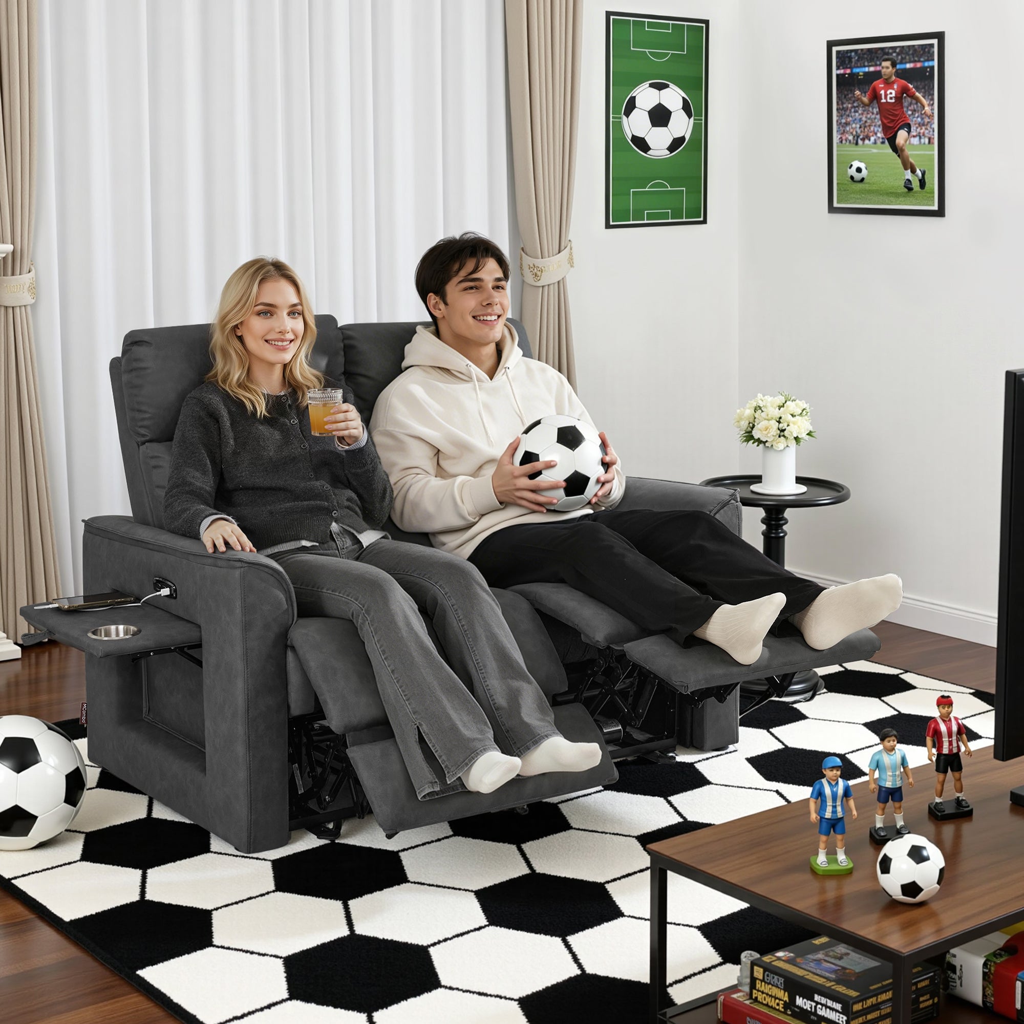 2-zits elektrische relaxfauteuil, 155° Zero-Gravity-bioscoopstoel met inklapbare tafel – foto 2
