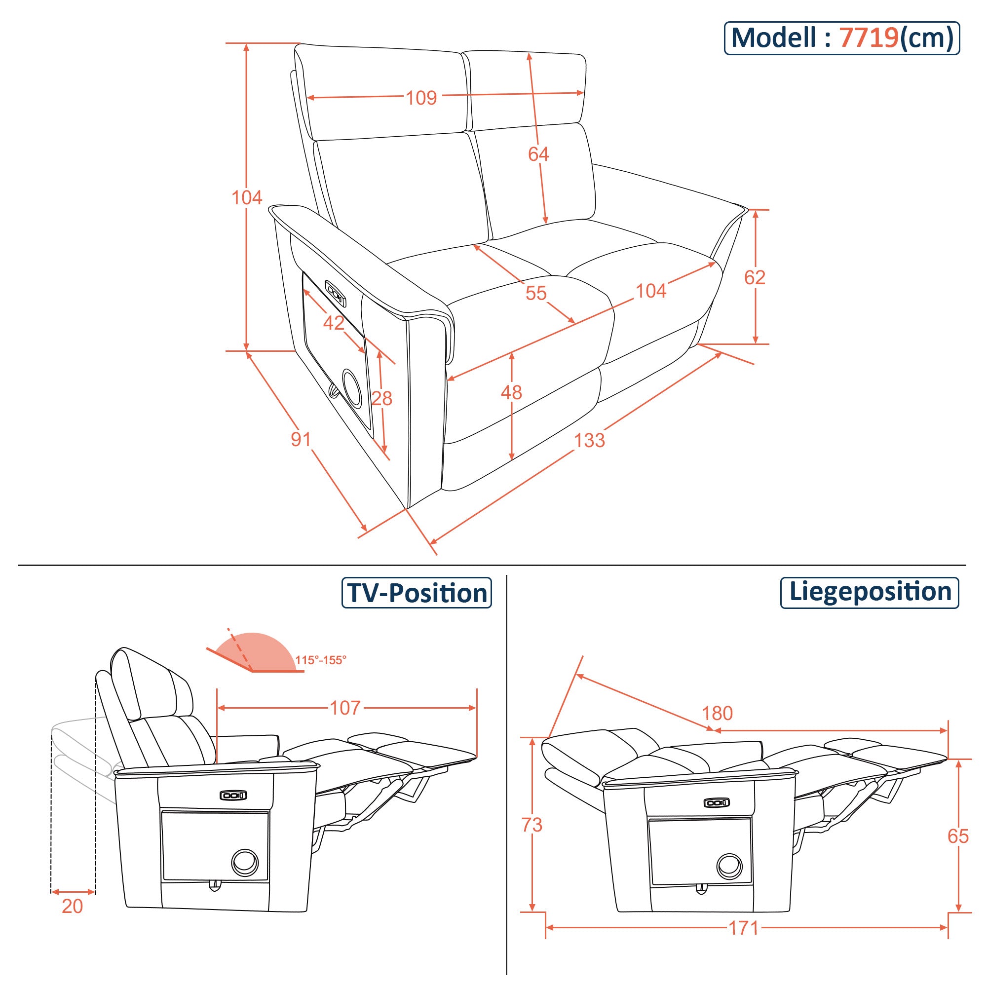 2-zits elektrische relaxfauteuil, 155° Zero-Gravity-bioscoopstoel met inklapbare tafel – foto 3