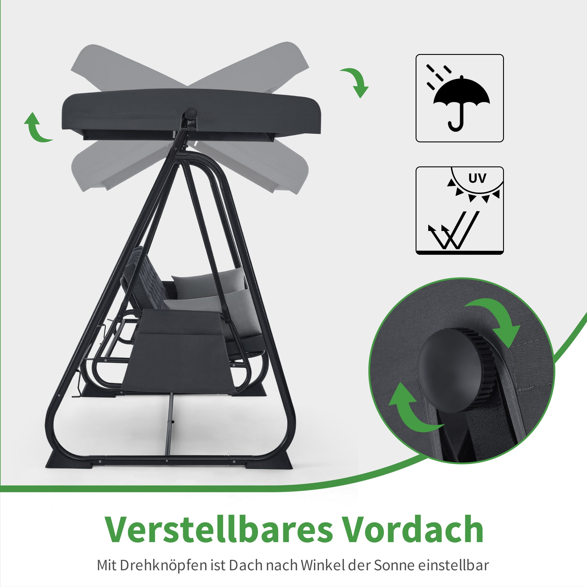 3-zits Hollywoodschommel met ligfunctie, extra dik kussen, draagkracht 360kg, 4071 – foto 6