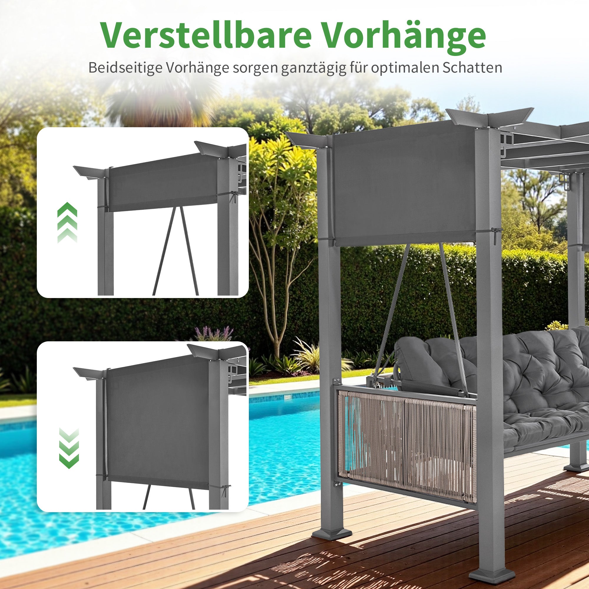 3-zits Hollywoodschommel met ligfunctie, paviljoen & extra dik kussen (grijs) – foto 6