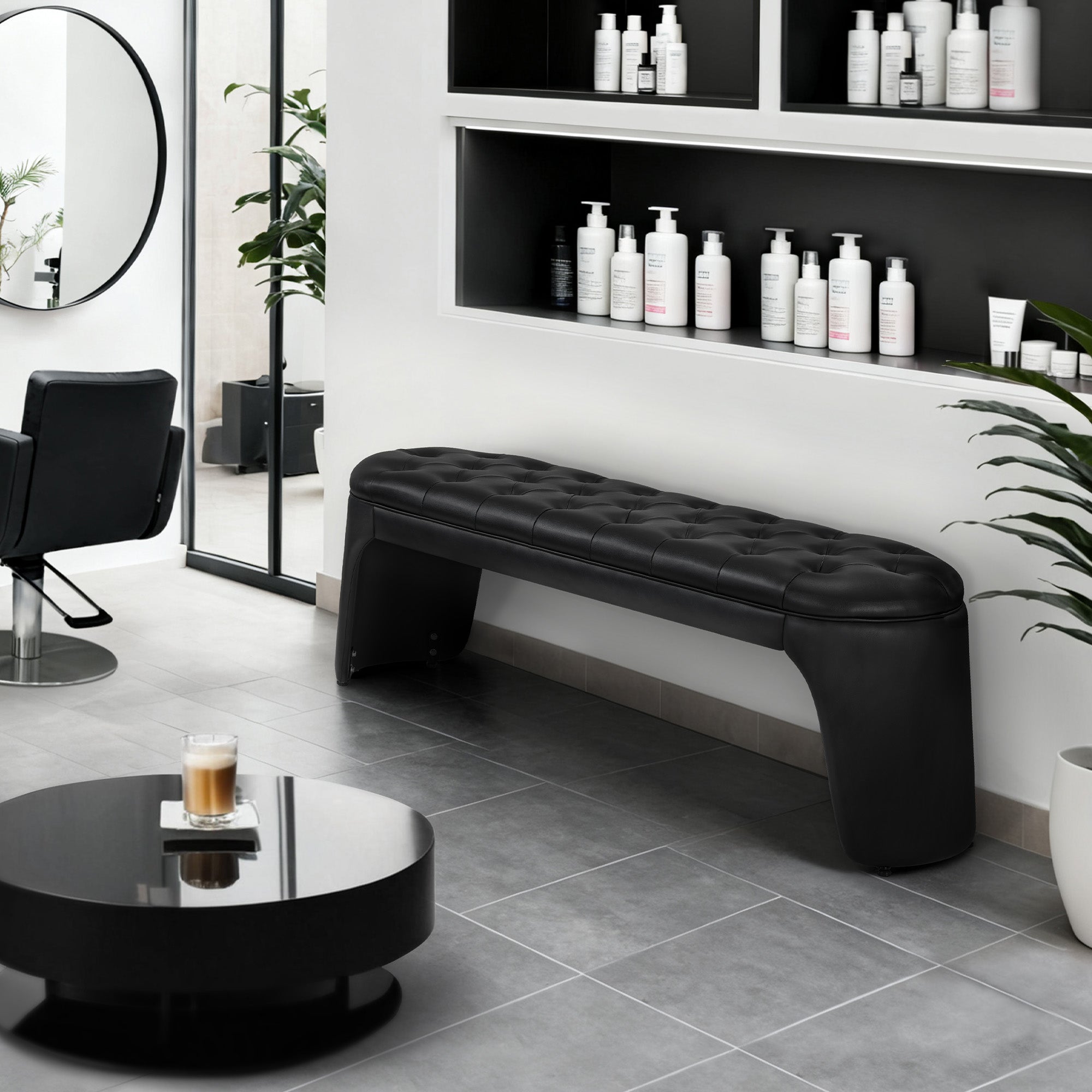 3-Zitsbank, 150cm Breed, Moderne Wachtbank, Gevoerde Bank Slaapkamer/Woonkamer/Hal W510 (Zwart/Kunstleer) – foto 2