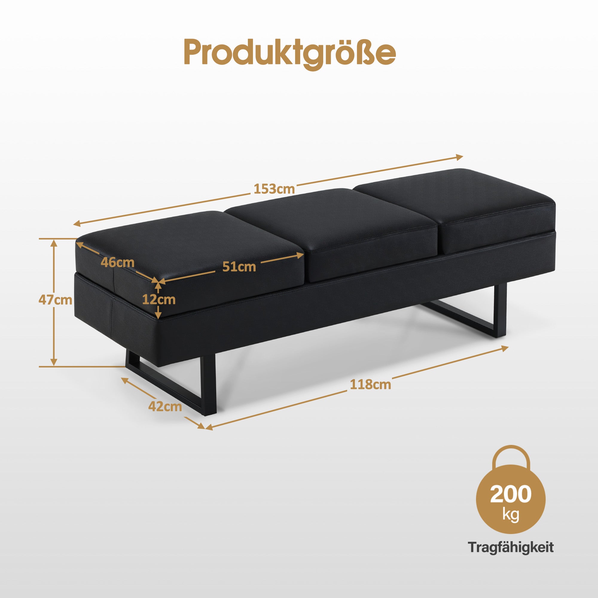 3-zits loungebank, multifunctionele poef voor woon- of slaapkamer – foto 3