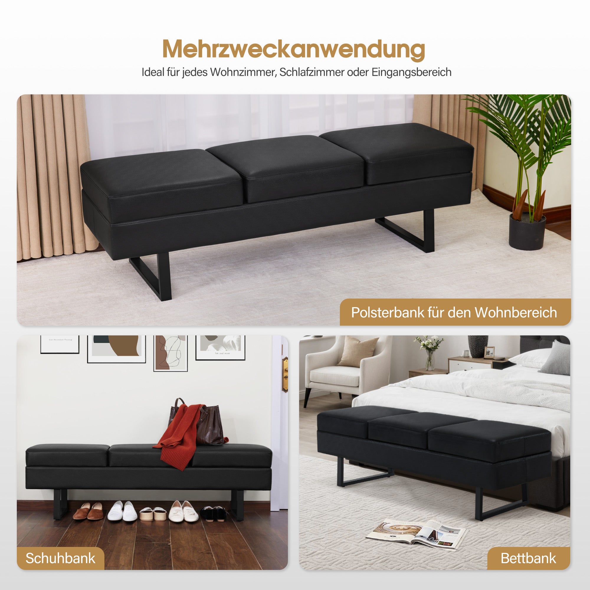 3-zits loungebank, multifunctionele poef voor woon- of slaapkamer – foto 5