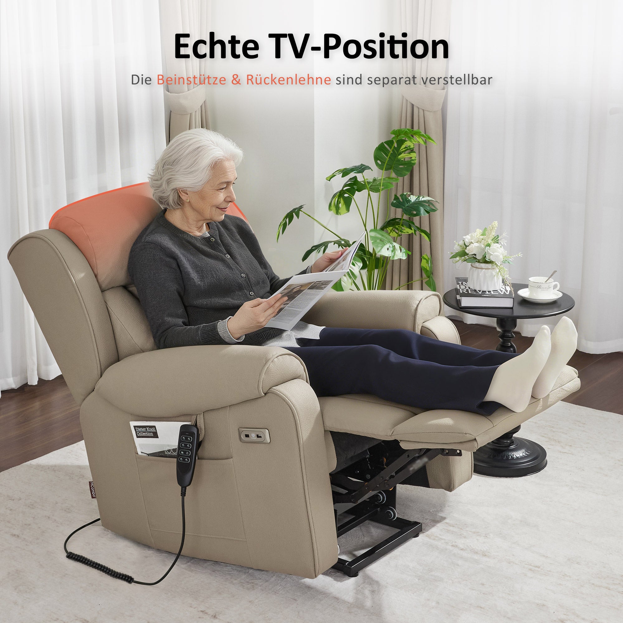 TV-fauteuil met 4 motoren, sta-op hulp, elektrisch verstelbaar, massage & verwarming, 7558 – foto 2
