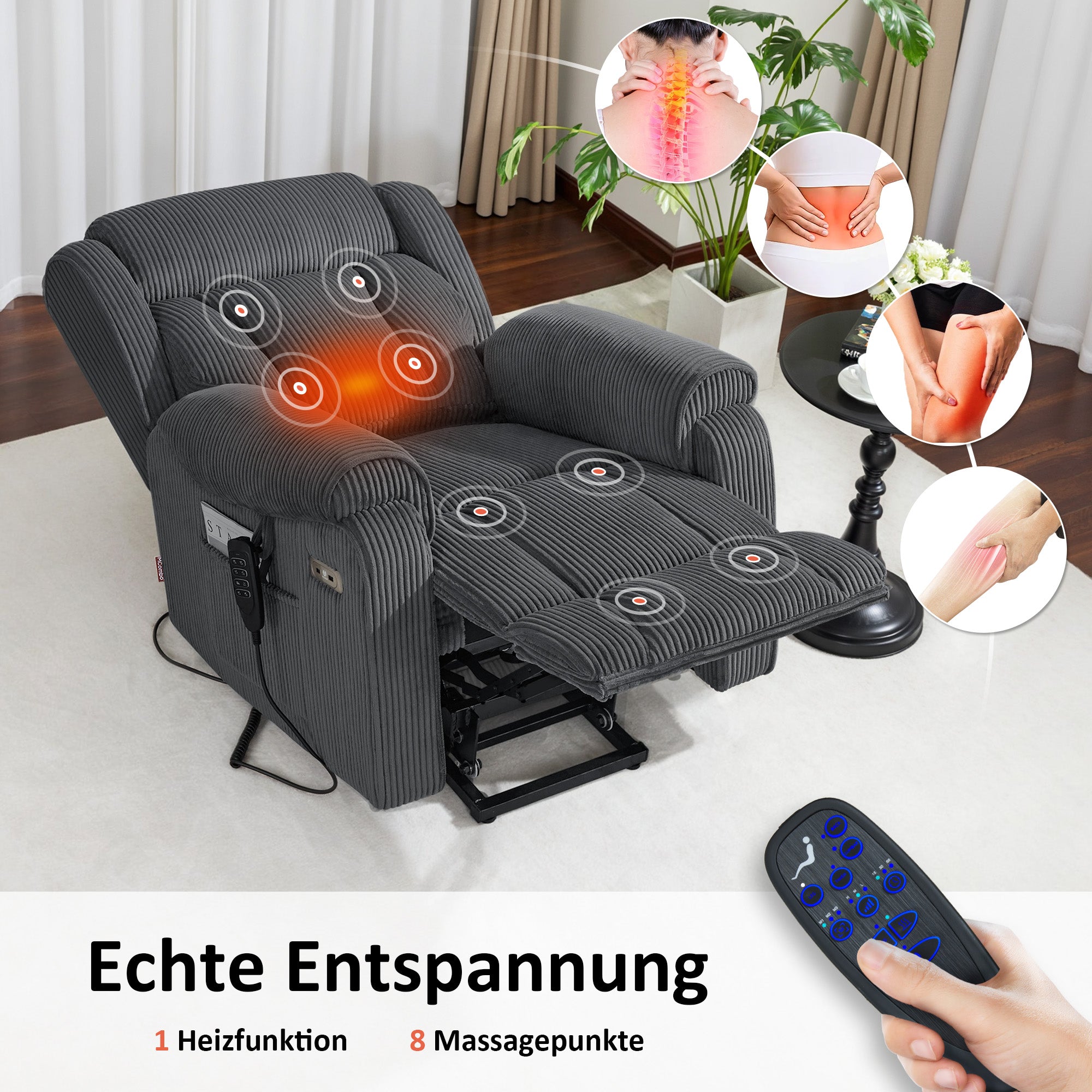 TV-fauteuil met 4 motoren, sta-op hulp, elektrisch verstelbaar, massage & verwarming, 7558 – foto 13