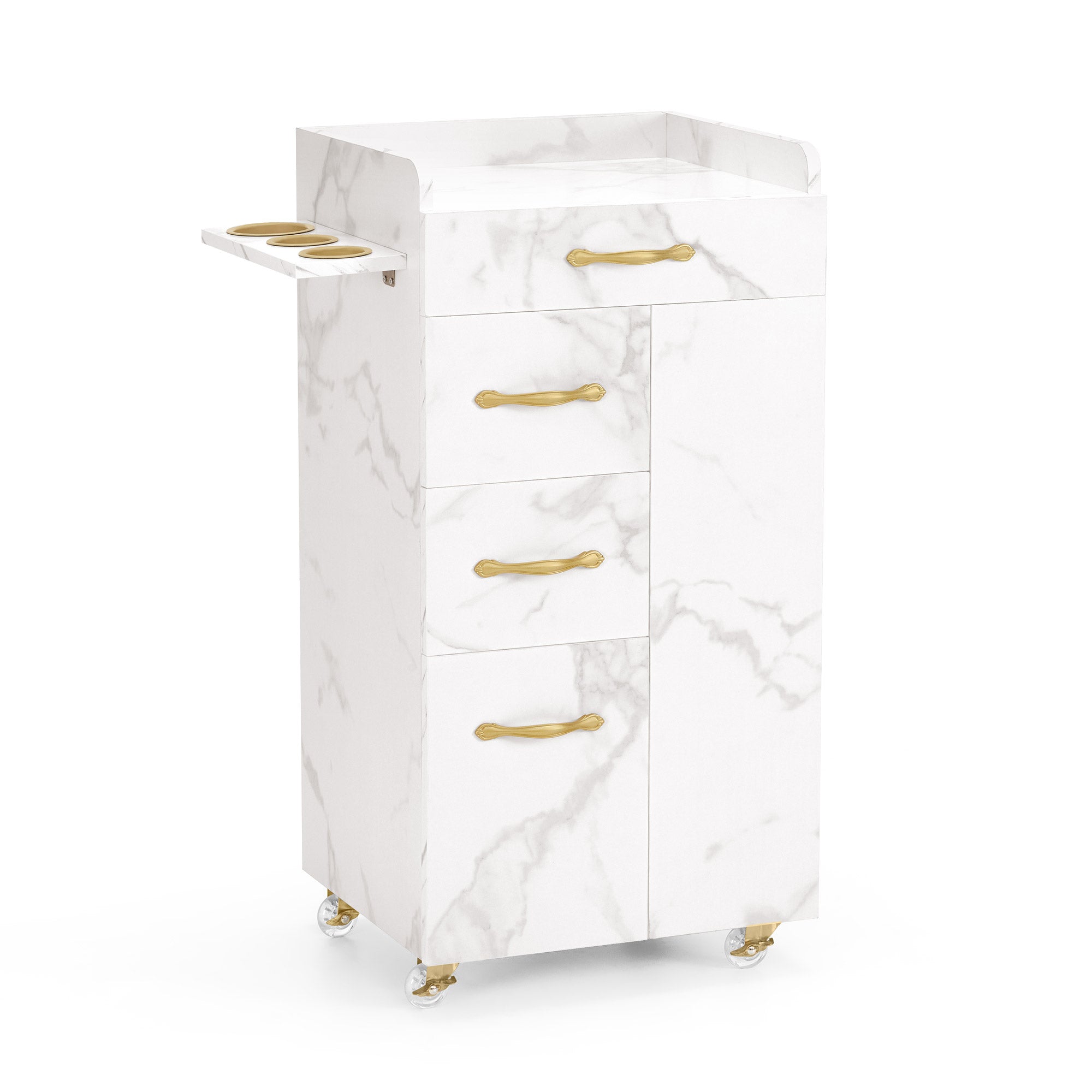 Beauty Salon Trolley met 3 Lades & 2 Kasten, 3 Föhnhouders (Wit-Goud) – foto 1