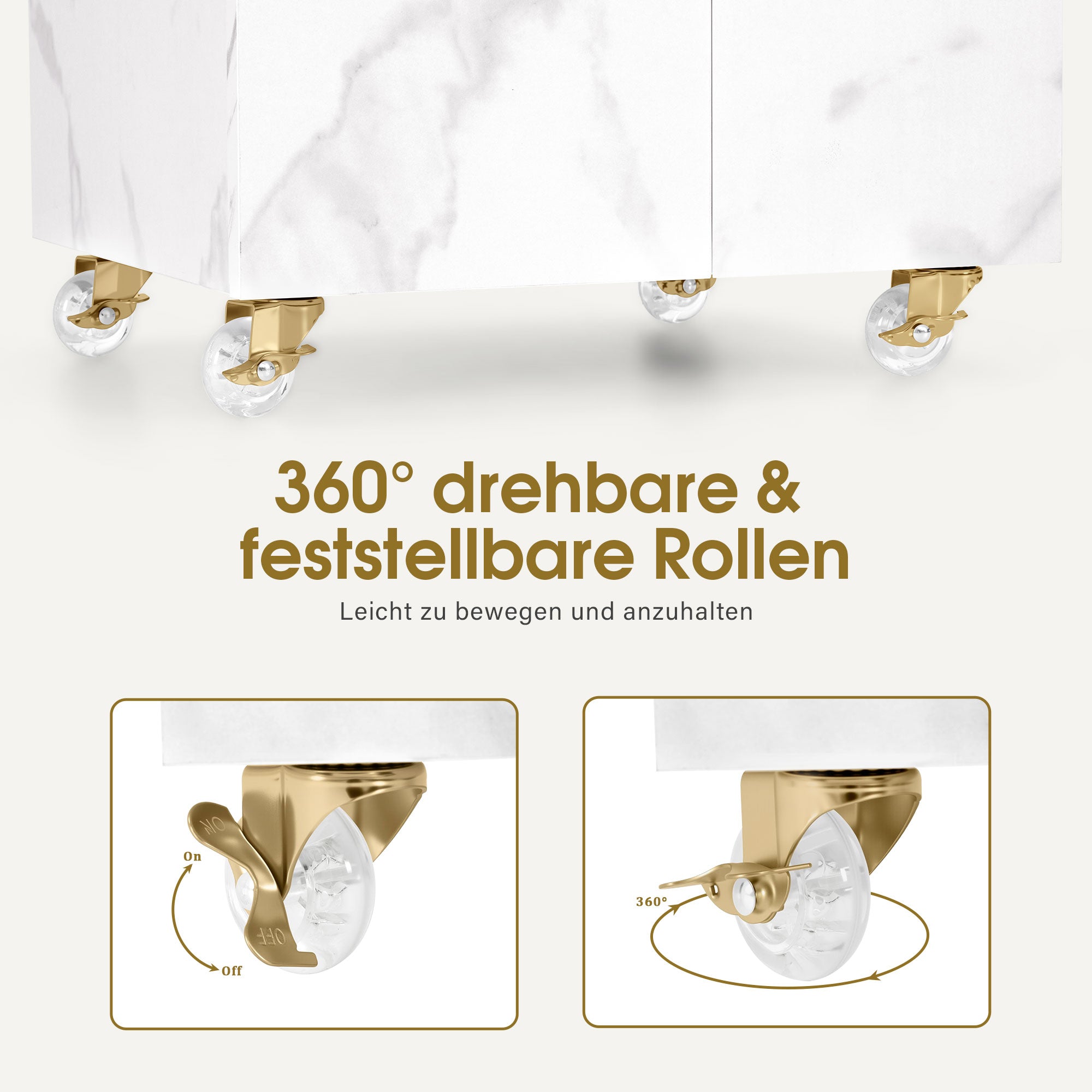 Beauty Salon Trolley met 3 Lades & 2 Kasten, 3 Föhnhouders (Wit-Goud) – foto 8