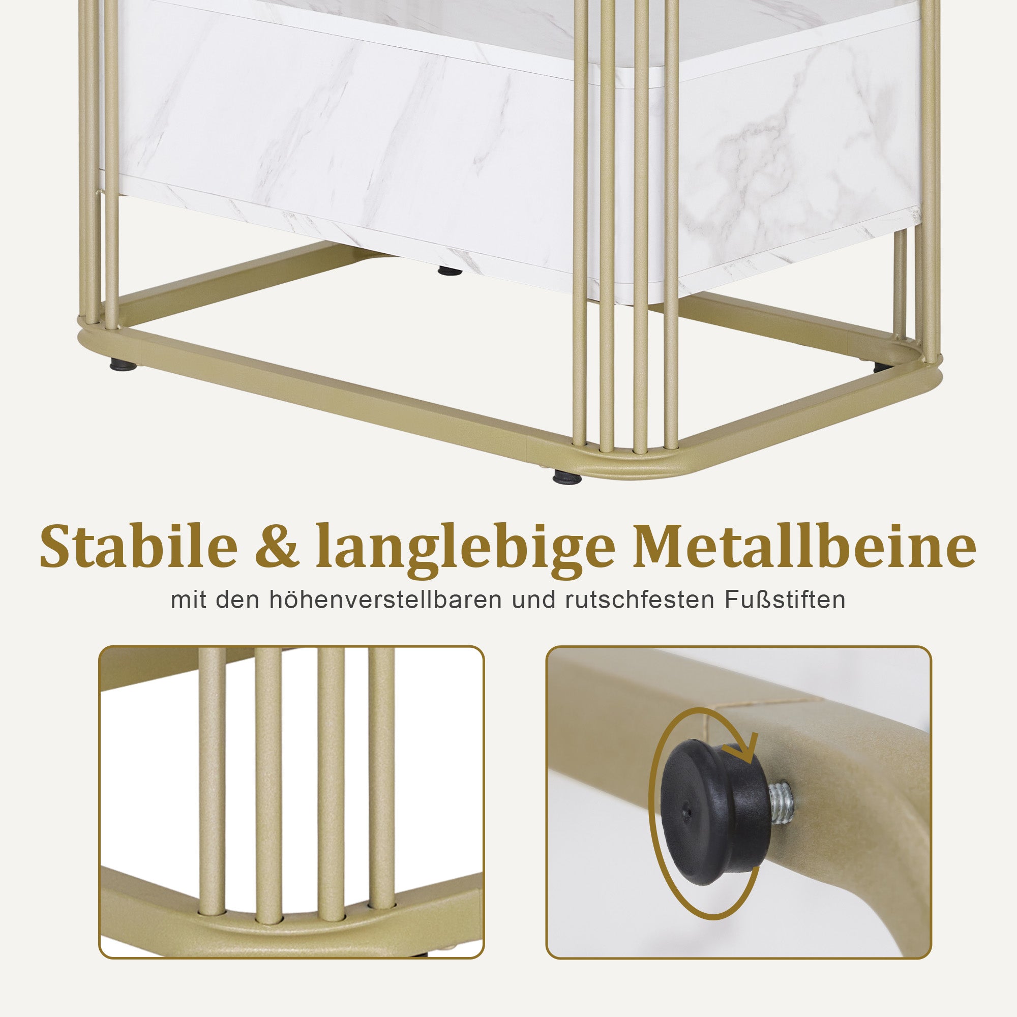 bijzettafel met lade, marmerlook wit/goud, 2 legplanken, 2138 – foto 5