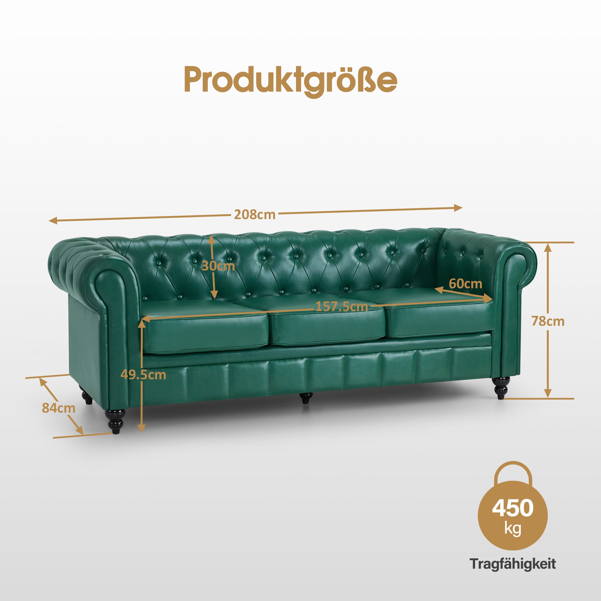Chesterfield 3-zitsbank, vintage salonbank, met rug- en armleuning, W536 – foto 22