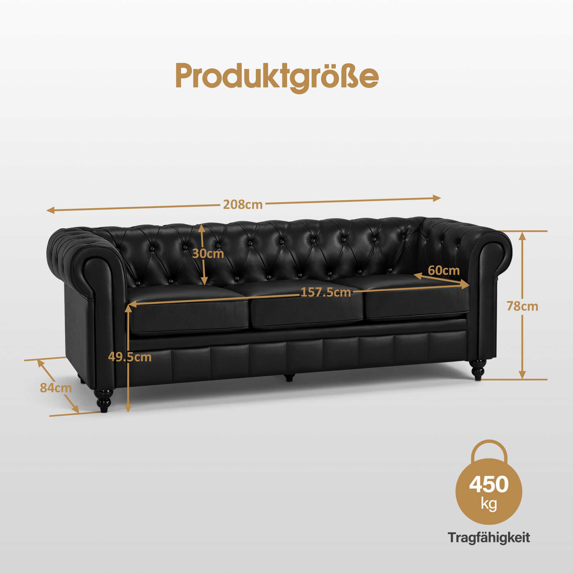 Chesterfield 3-zitsbank, vintage salonbank, met rug- en armleuning, W536 – foto 6