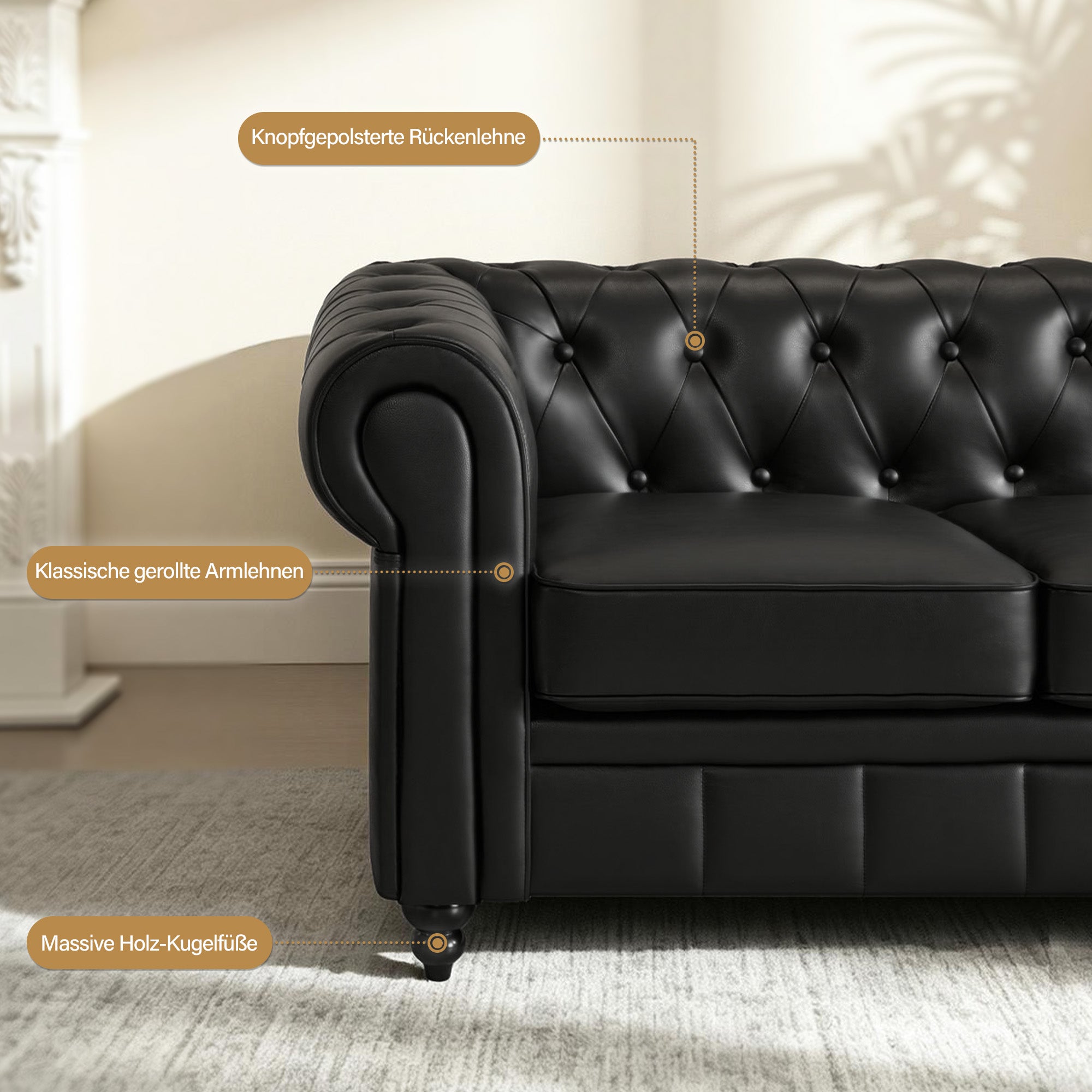 Chesterfield 3-zitsbank, vintage salonbank, met rug- en armleuning, W536 – foto 7