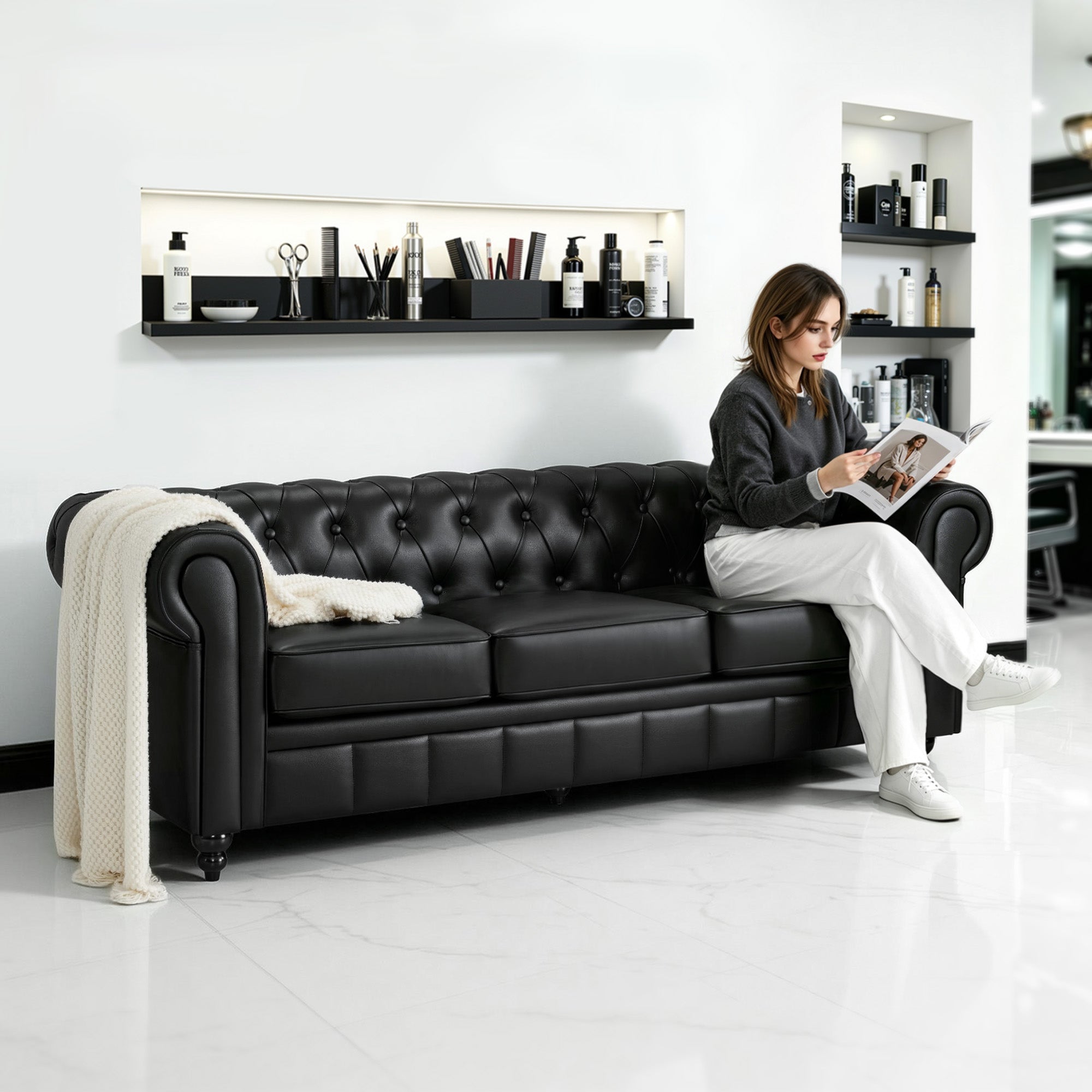 Chesterfield 3-zitsbank, vintage salonbank, met rug- en armleuning, W536 – foto 9