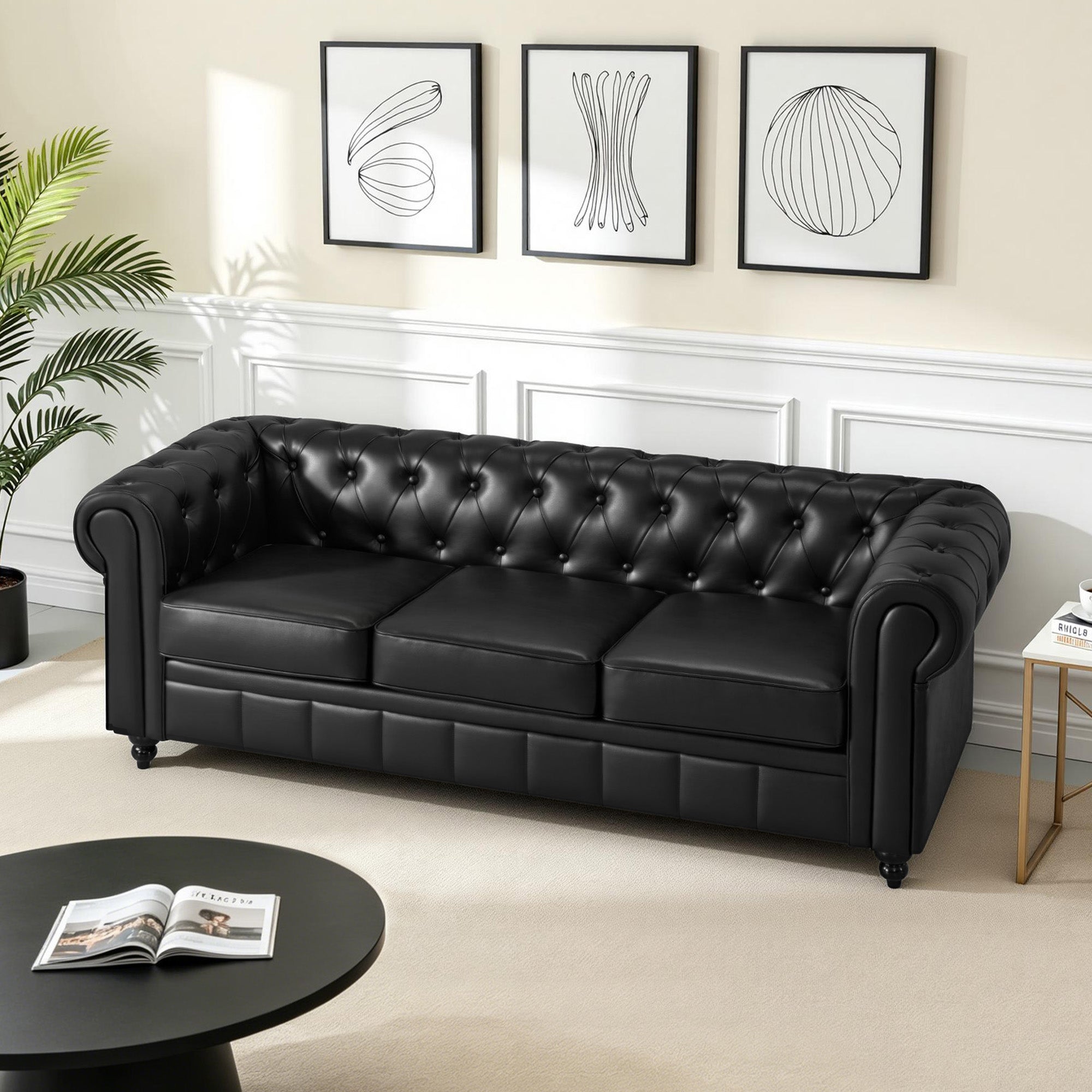 Chesterfield 3-zitsbank, vintage salonbank, met rug- en armleuning, W536 – foto 10