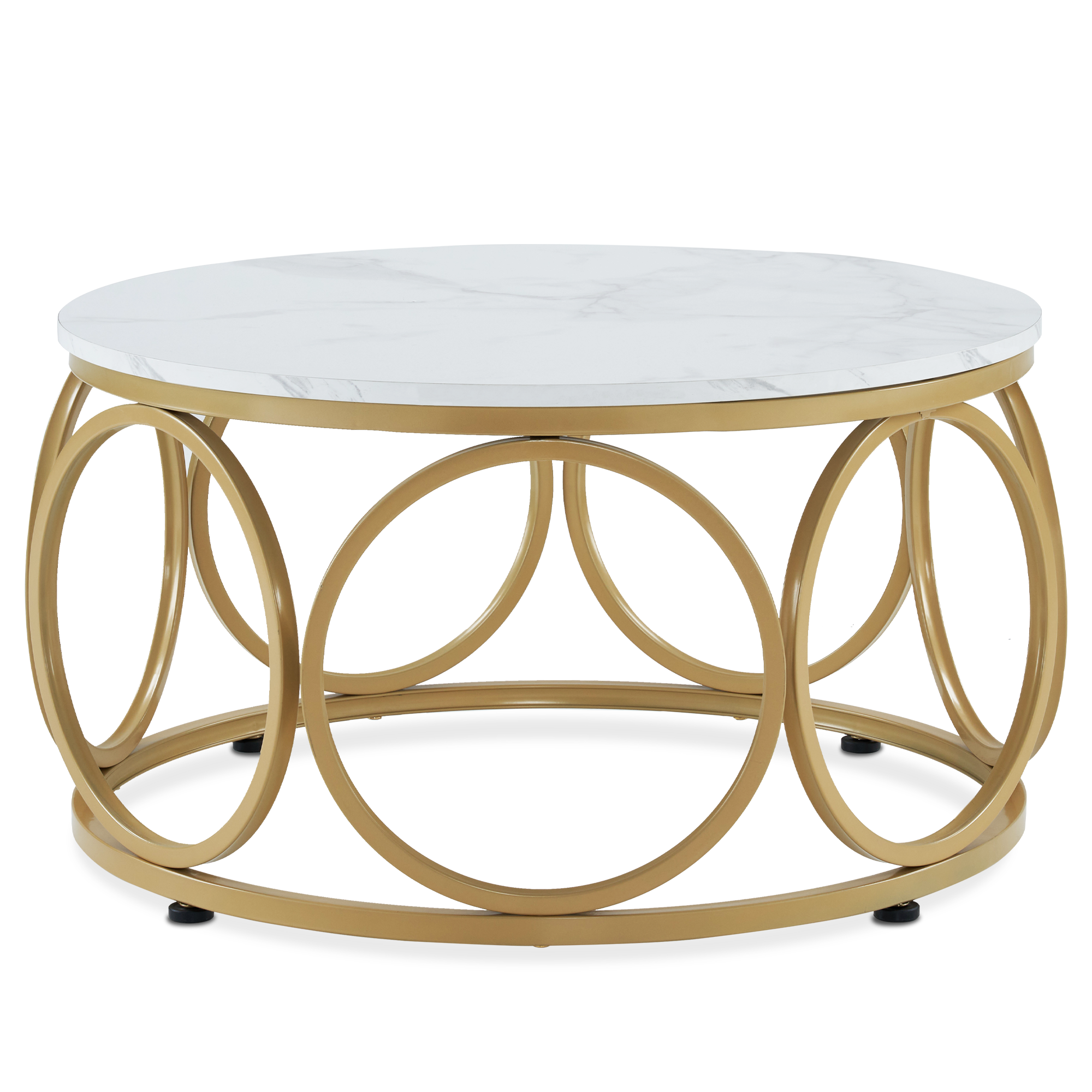 Salontafel Rond Hout, Modern Sofatafel Marmer Wit Goud, Bijzettafel Woonkamer – foto 1