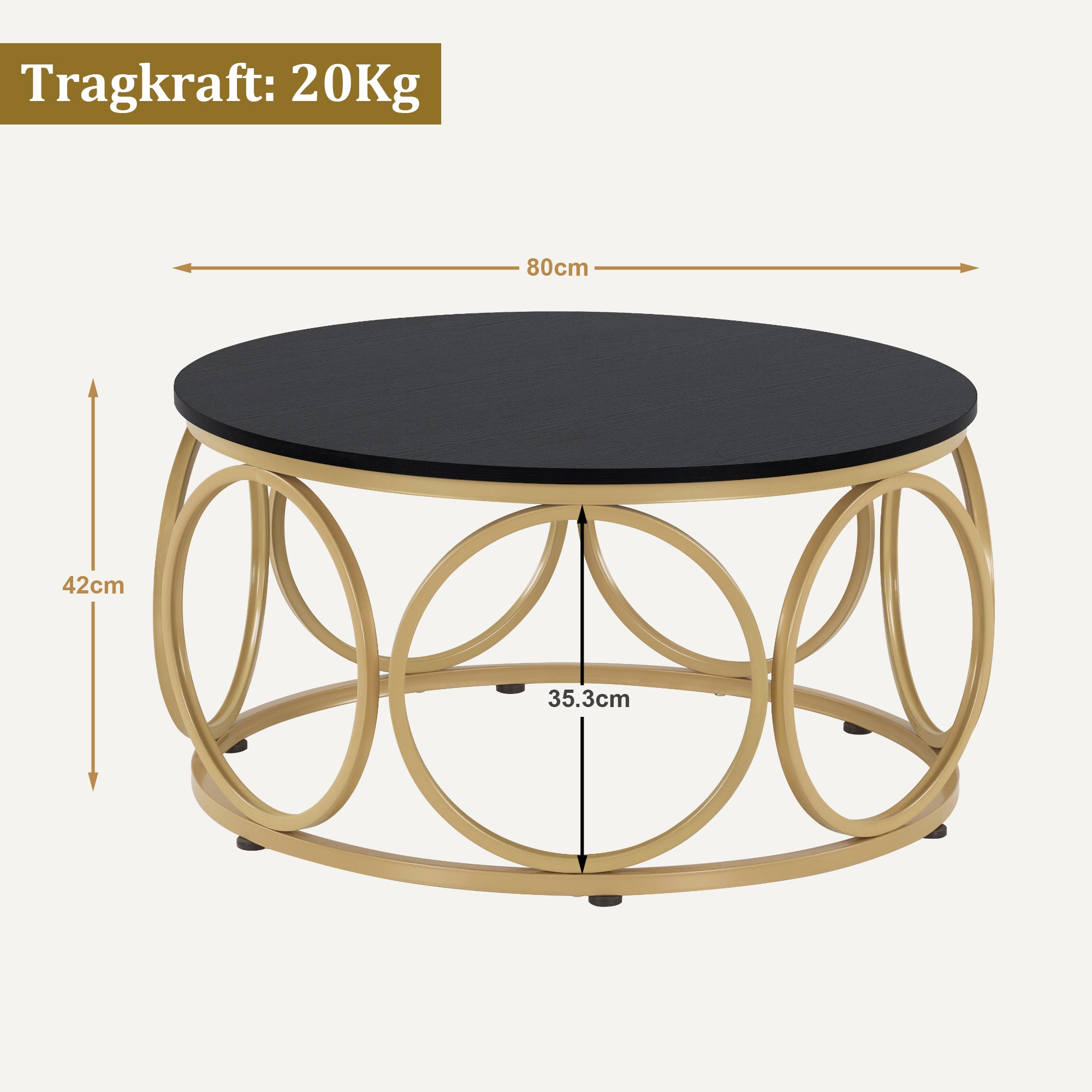 Salontafel Rond Hout, Modern Sofatafel Marmer Wit Goud, Bijzettafel Woonkamer – foto 11