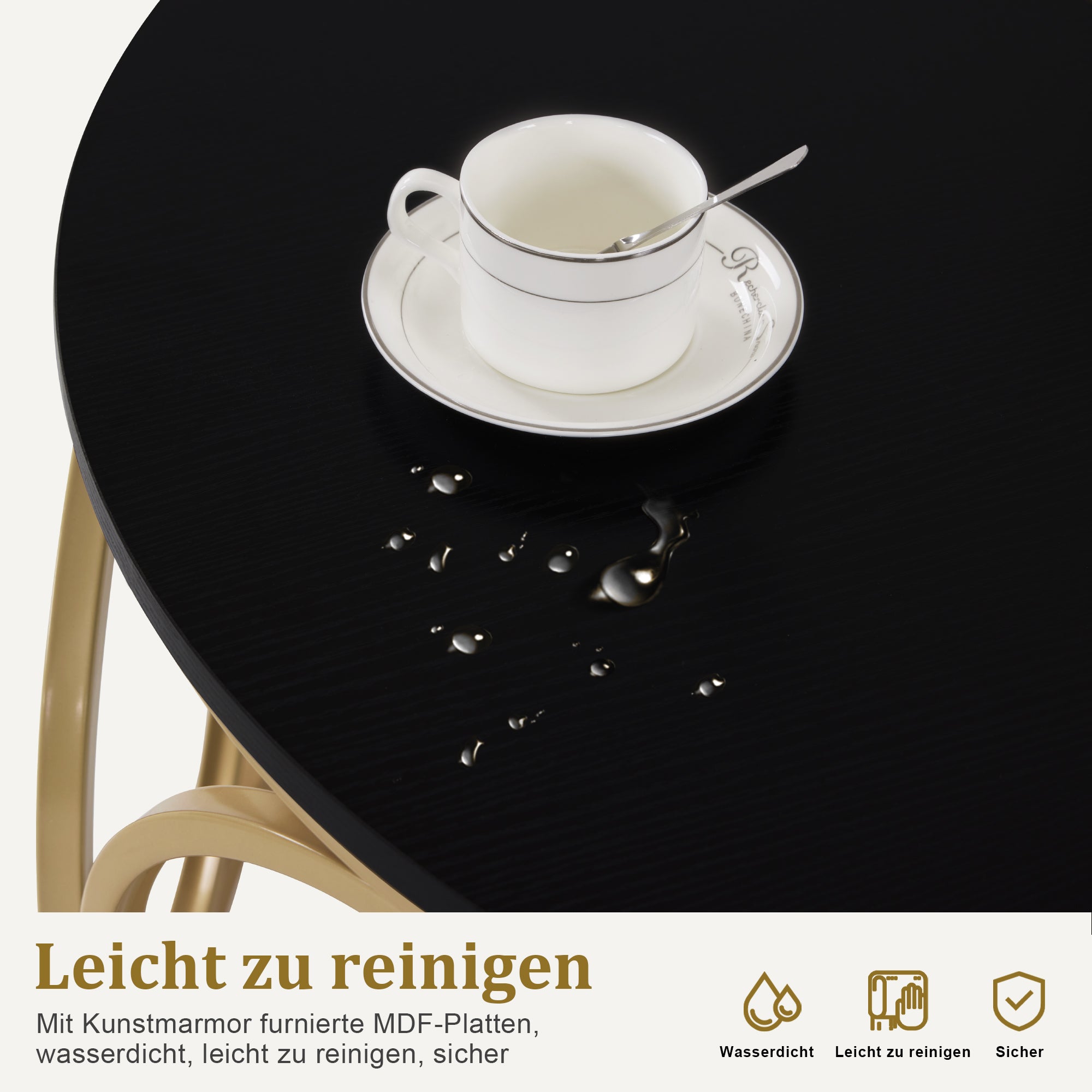 Salontafel Rond Hout, Modern Sofatafel Marmer Wit Goud, Bijzettafel Woonkamer – foto 13
