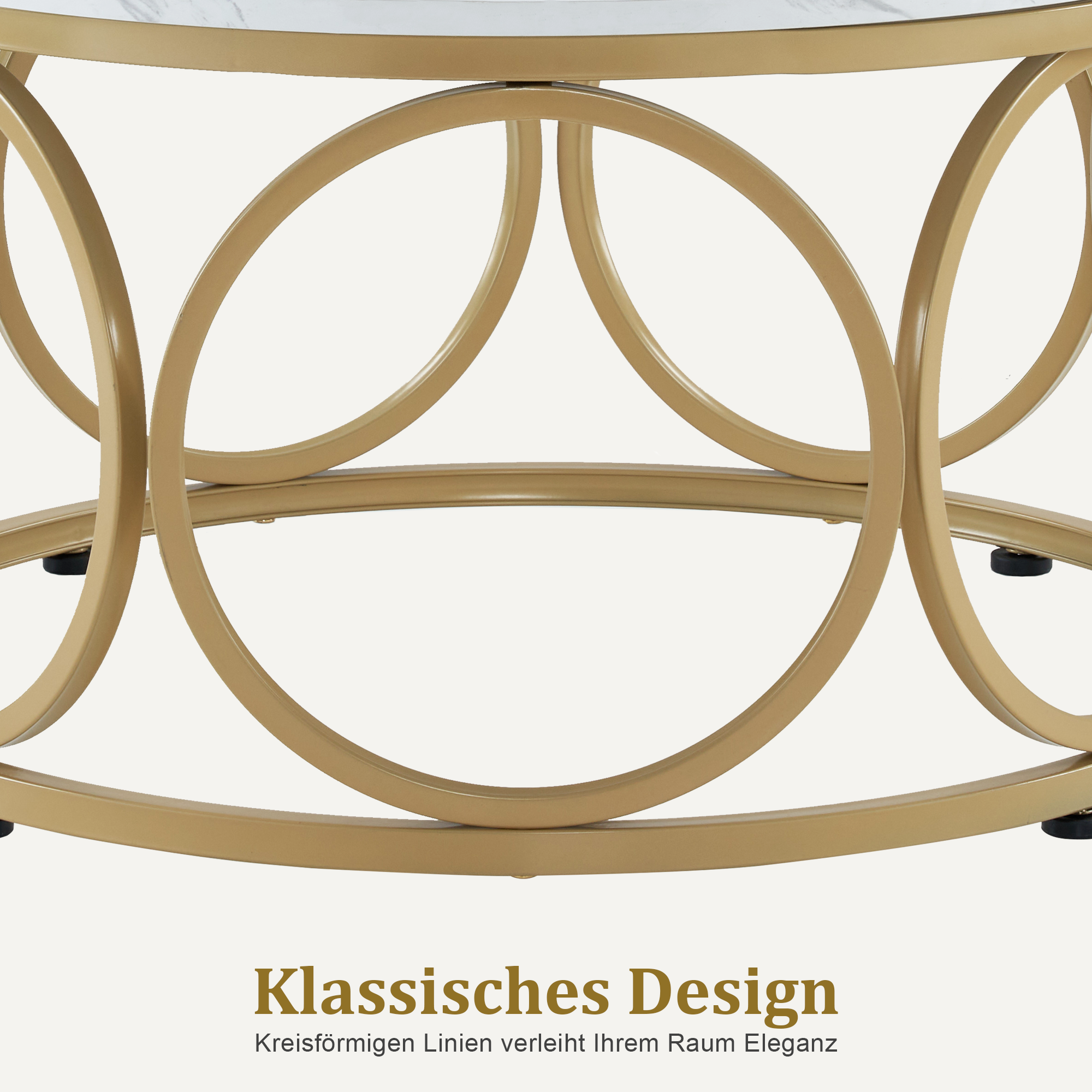 Salontafel Rond Hout, Modern Sofatafel Marmer Wit Goud, Bijzettafel Woonkamer – foto 7