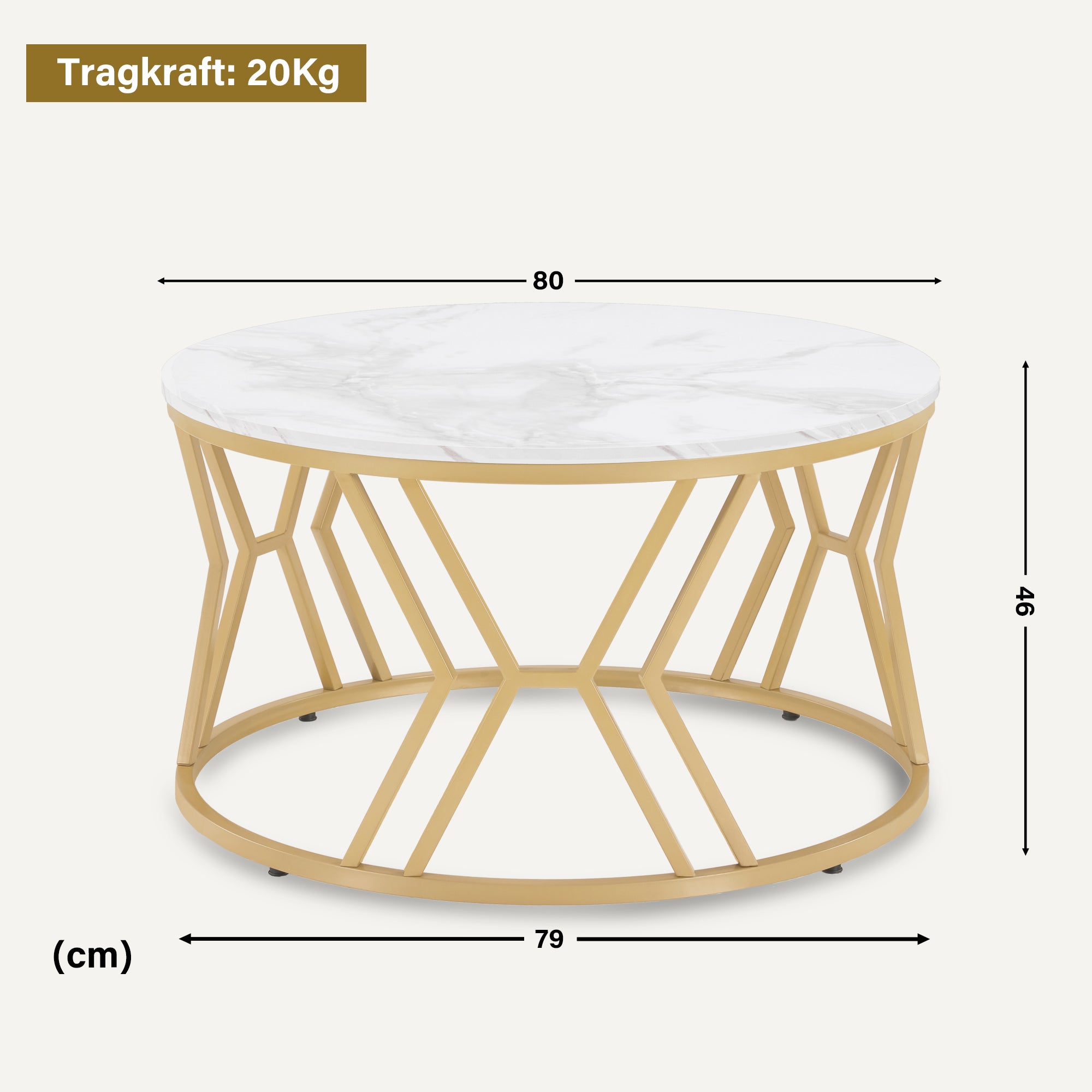 Ronde salontafel, hout, marmer-wit/goud, 80x80x46cm, 2115 – foto 3